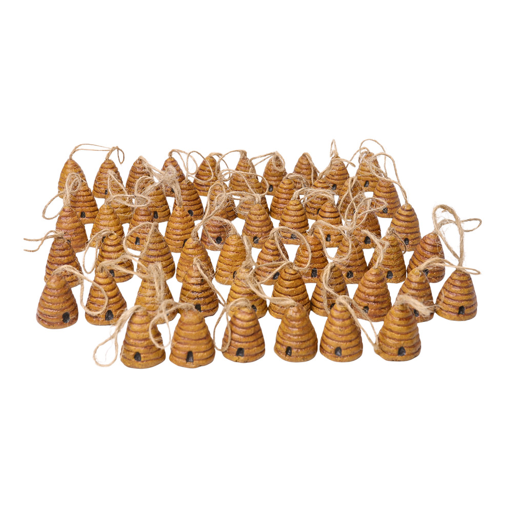 Lot 56 Wooden Beehive Tree Ornaments Mini Bee Hive Rustic Farmhouse Decor 1.25"